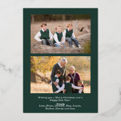 Rood & Goud Feestelijke Bloemen 3 Foto Modern Folie Feestdagenkaart (Achterkant)