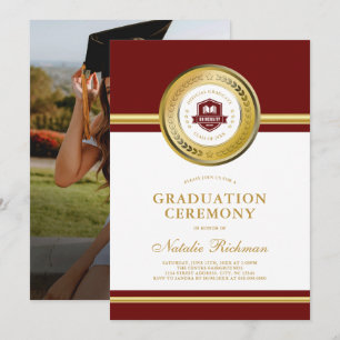 Rood & Goud Formeel Afstuderen Ceremonie Foto Kaart