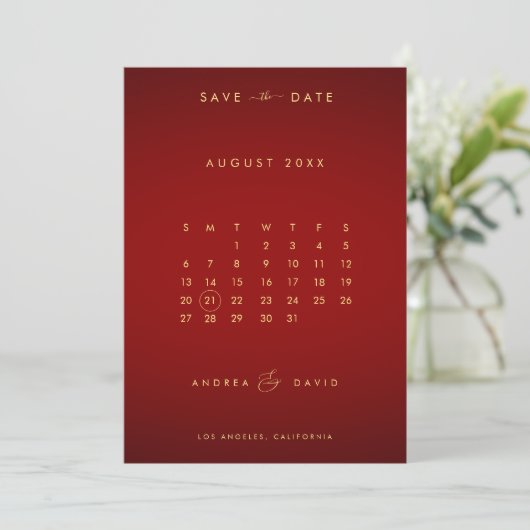 Rood Goud Foto Ampersand Monogram Kalender Bruilof Save The Date (Staand voorkant)