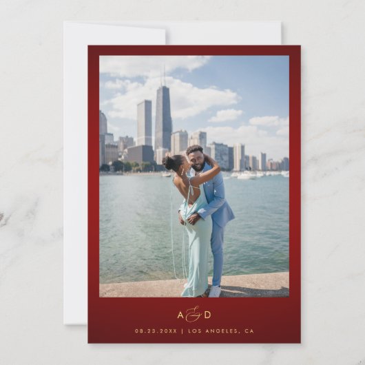 Rood Goud Foto Ampersand Monogram Kalender Bruilof Save The Date (Achterkant)