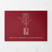 Rood & Goud Foto Drievoudig Huwelijksuitnodiging Drieluik Uitnodiging (Cover)