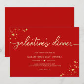 Rood Goud Galentijn's Dag Diner Uitnodiging (Voorkant / Achterkant)