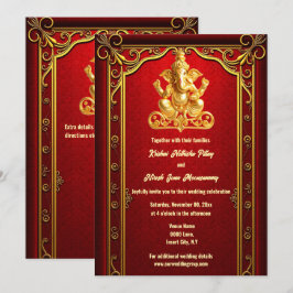 Rood goud ganesha Indische hindoe bruiloft Kaart