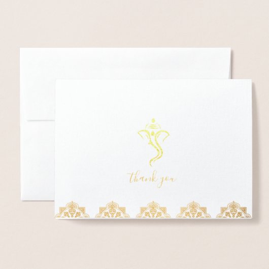 Rood & Goud Ganesha & Mehndi bruiloft Dank u Folie Kaarten (Voorkant met envelop)