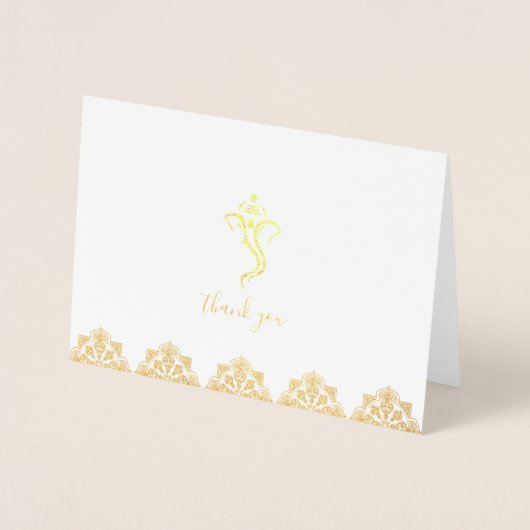 Rood & Goud Ganesha & Mehndi bruiloft Dank u Folie Kaarten (Voorkant)