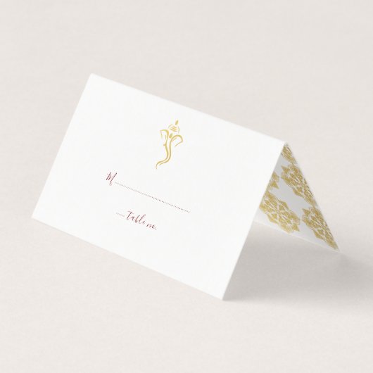 Rood & Goud Ganesha & Mehndi Trouwtafel Nummer Visitekaartje (Voorkant)