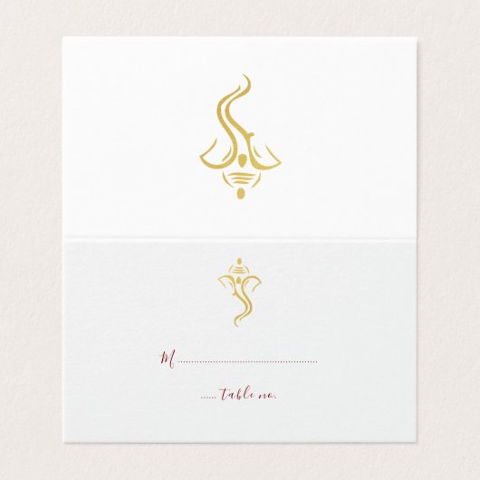 Rood & Goud Ganesha & Mehndi Trouwtafel Nummer Visitekaartje (Buitenkant ongevouwen)