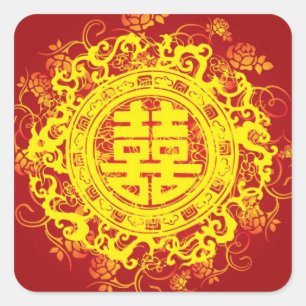 Rood Goud Geel Dubbel Geluk Chinese Bruiloft Vierkante Sticker