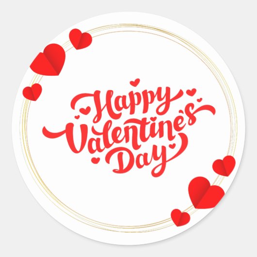 Rood Goud Geïllustreerd Moderne Gelukkige Valentij Ronde Sticker (Voorkant)