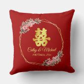 Rood goud geometrische bloemenkrans Chinese bruilo Kussen (Achterkant)