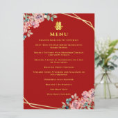 Rood goud geometrische bloemenkrans Chinese bruilo Menu (Staand voorkant)