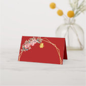 Rood goud geometrische bloemenkrans Chinese bruilo Plaatskaartje (Voorkant)