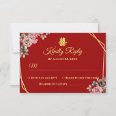 Rood goud geometrische bloemenkrans Chinese bruilo RSVP Kaartje (Voorkant)
