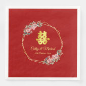 Rood goud geometrische bloemenkrans Chinese bruilo Servet (Voorkant)