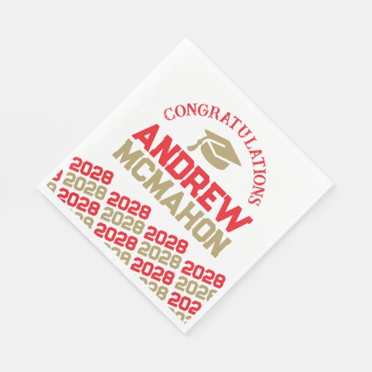 Rood & Goud Gepersonaliseerd Graduation Party Papi Servet (Hoek)