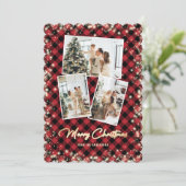 Rood Goud Geplaagd Fotocollage Vrolijk Kerstfeest Feestdagenkaart (Staand voorkant)
