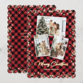 Rood Goud Geplaagd Fotocollage Vrolijk Kerstfeest Feestdagenkaart (Voorkant / Achterkant)