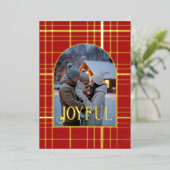 Rood & Goud Geruit Kerstvakantie Foto Folie Feestdagenkaart (Staand Voorkant)