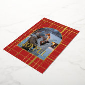 Rood & Goud Geruit Kerstvakantie Foto Folie Feestdagenkaart (Gedraaid)