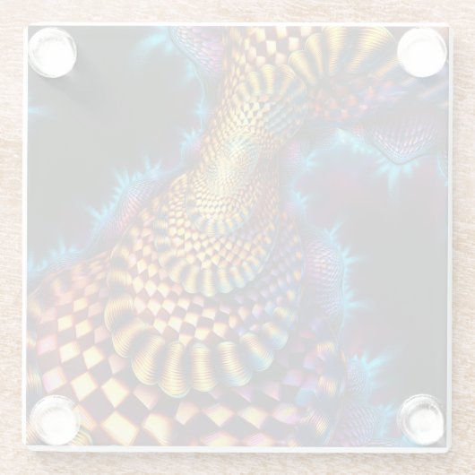 Rood & Goud Geruit Mandelbrot Fractal Glazen Onderzetter (Achterkant)