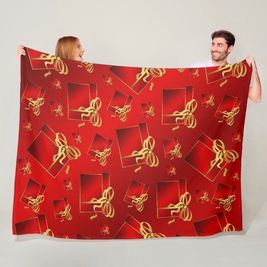 rood, goud, geschenk, Thanksgiving, vakantie, cade Fleece Deken (In situ)