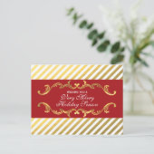 Rood & Goud Gestreept Elegant Sieransichtkaart Feestdagenkaart (Staand voorkant)