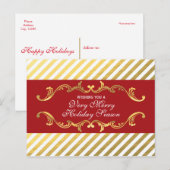 Rood & Goud Gestreept Elegant Sieransichtkaart Feestdagenkaart (Voorkant / Achterkant)