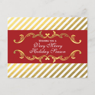 Rood & Goud Gestreept Elegant Sieransichtkaart Feestdagenkaart