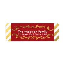 Rood & Goud Gestreepte Kerst Adreslabel