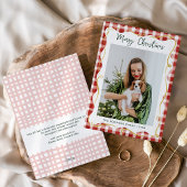Rood & Goud Gingham Patroon Vrolijk Kerstfeest 1 F Feestdagenkaart