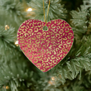 Rood Goud Glam Leopard Keramisch Ornament