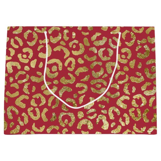 Rood Goud Glam Luipaard Print Groot Cadeauzakje (Voorkant)