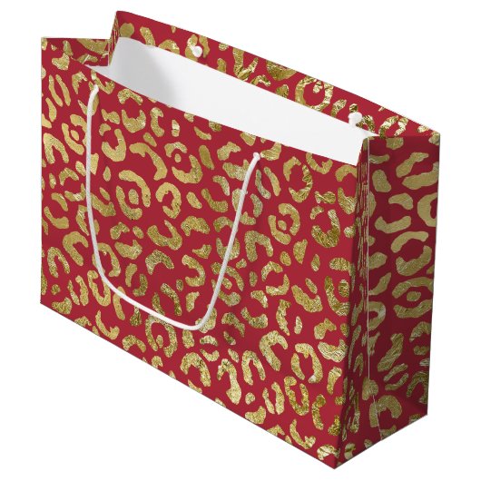 Rood Goud Glam Luipaard Print Groot Cadeauzakje (Voorkant Gekanteld)