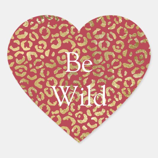 Rood Goud Glam Luipaard Print Hart Sticker (Voorkant)