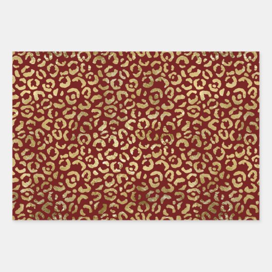 Rood Goud Glam Luipaard Print Inpakpapier Vel (Voorkant)