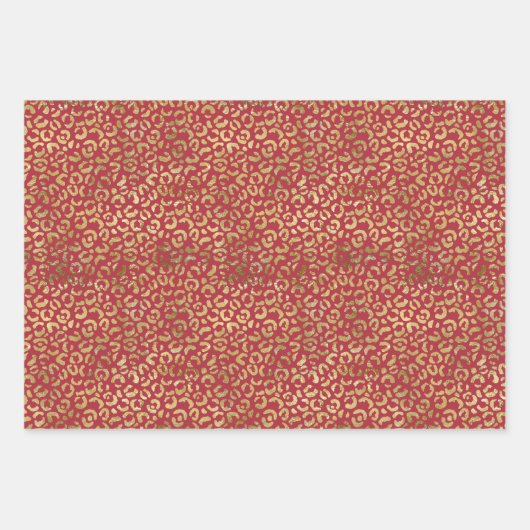 Rood Goud Glam Luipaard Print Inpakpapier Vel (Voorkant 3)