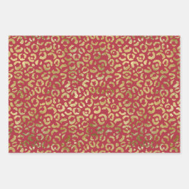 Rood Goud Glam Luipaard Print Inpakpapier Vel