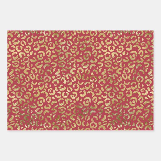 Rood Goud Glam Luipaard Print Inpakpapier Vel (Voorkant)
