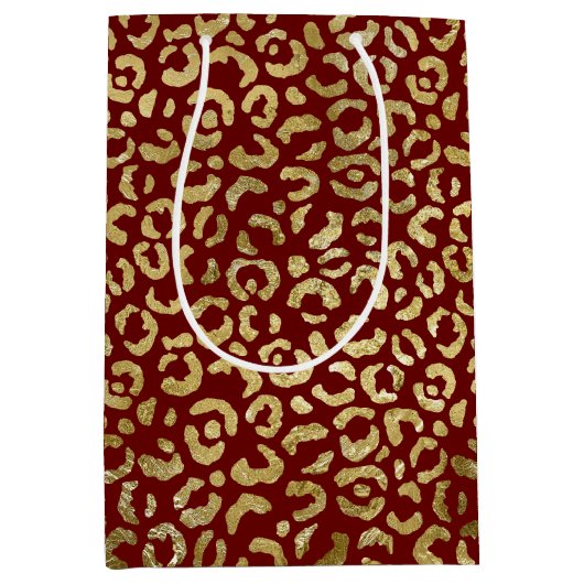 Rood Goud Glam Luipaard Print Medium Cadeauzakje (Voorkant)