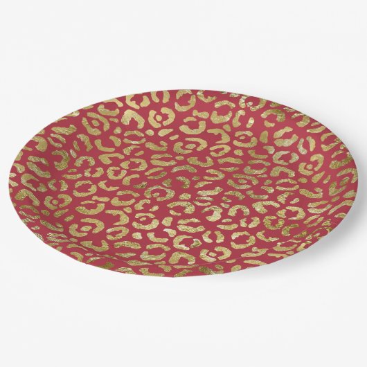 Rood Goud Glam Luipaard Print Papieren Bordje (Gekanteld)