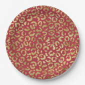 Rood Goud Glam Luipaard Print Papieren Bordje (Voorkant)