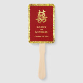 Rood goud glitter dubbel geluk bruiloft programma handwaaier (Voorkant)