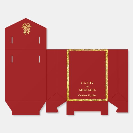 Rood goud glitter dubbel geluk Chinese bruiloft Bedankdoosjes (Ongevouwen)
