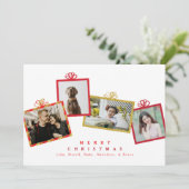 Rood & Goud Glitter Foto Cadeaudozen Kerstmis Feestdagenkaart (Staand voorkant)
