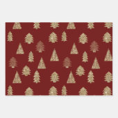 Rood Goud Glitter Glam Kerstbomen Inpakpapier Vel (Voorkant)