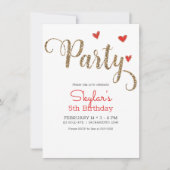 Rood & Goud Glitter Hart Valentijnsdag Feest Kaart (Voorkant)