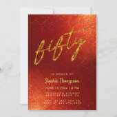 Rood Goud Glitter Kalligrafie Elegant 50ste Verjaa Kaart (Voorkant)