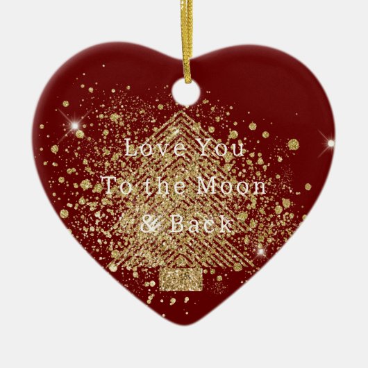 Rood Goud Glitter Kerstboom Liefde Keramisch Ornament (Voorkant)