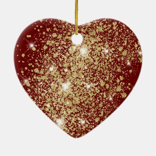 Rood Goud Glitter Kerstboom Liefde Keramisch Ornament (Achterkant)