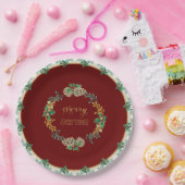 Rood Goud Glitter Kerstmis Vrolijk Alles Holly Papieren Bordje (Feest)